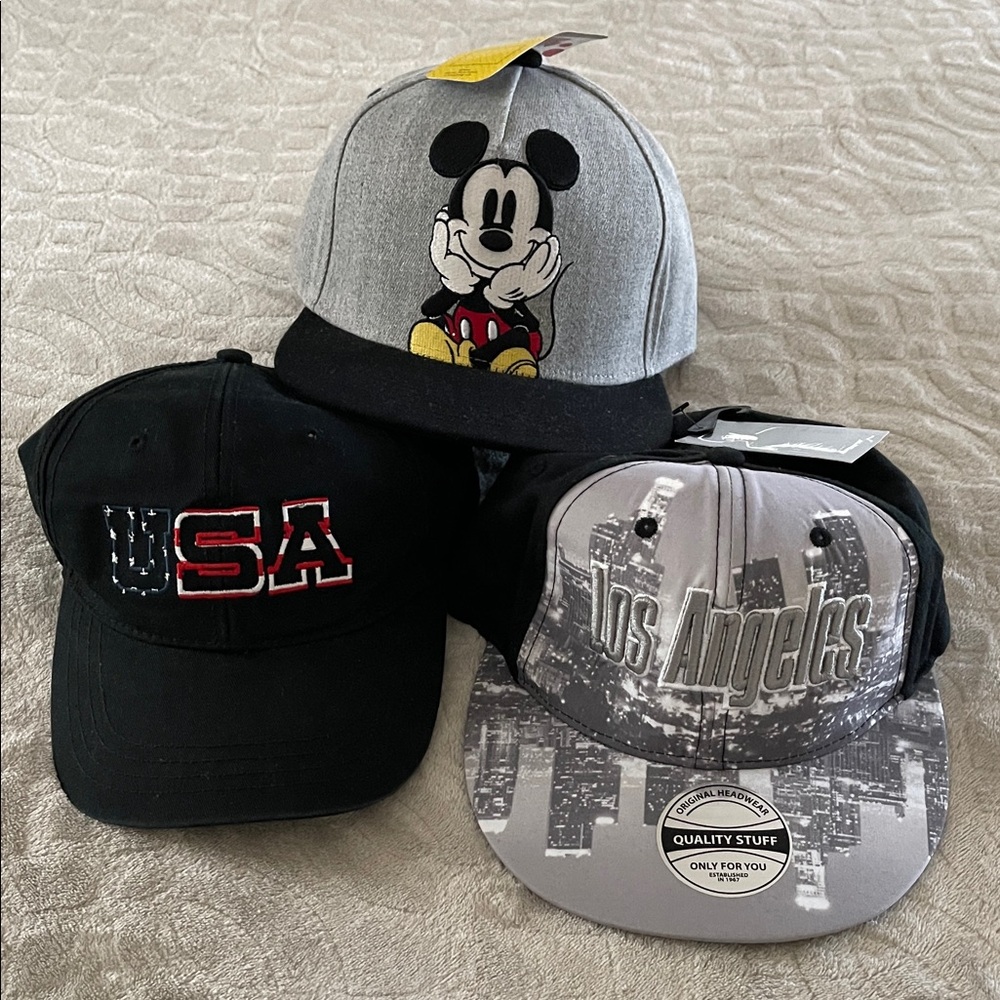 3 Different Black/Gray Adjustable Caps